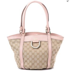 SOLD Gucci Monogram Small Gold D Ring Tote Pink